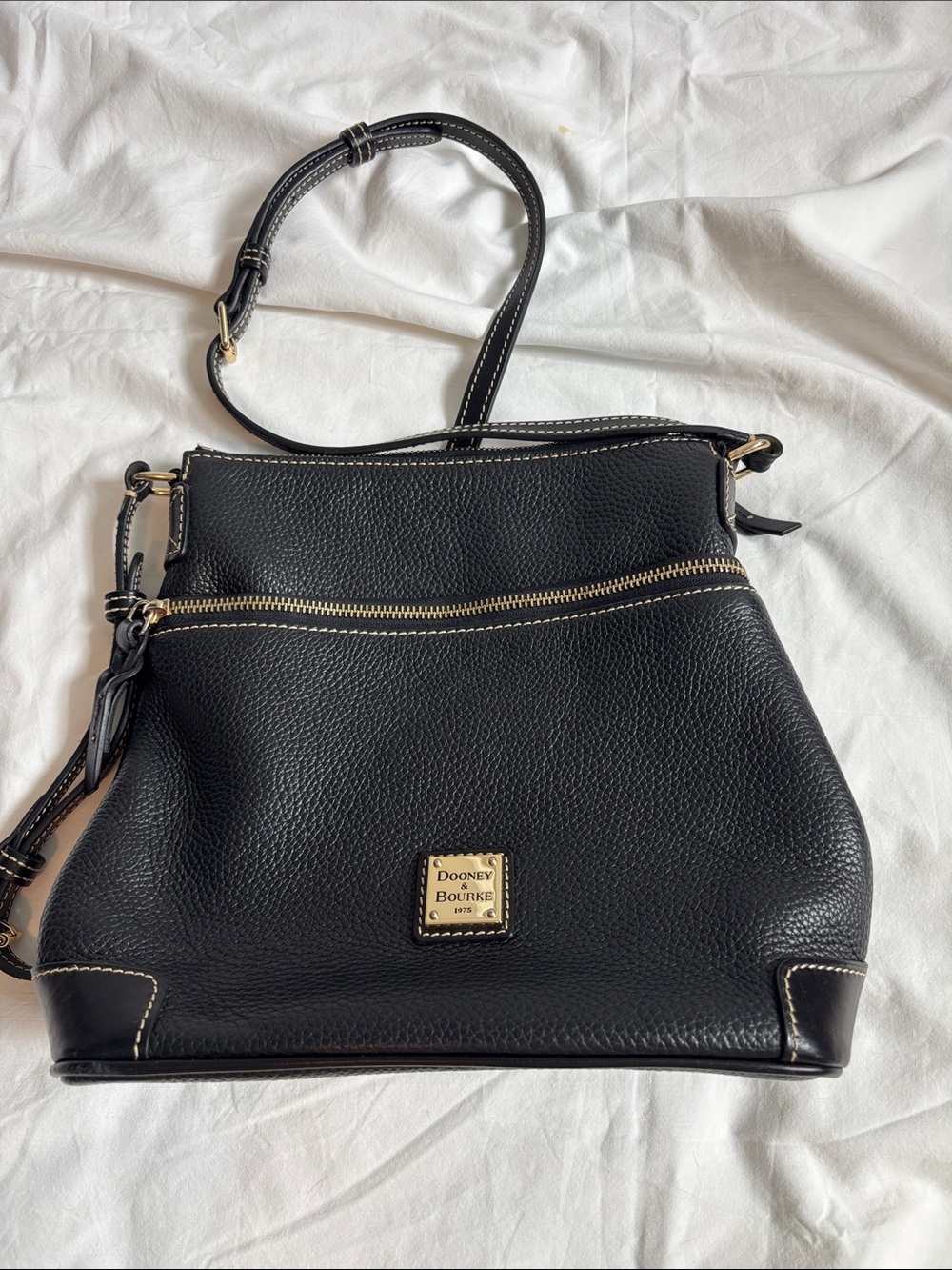 Dooney & Bourke Black Pebble Leather Crossbody with Gold Hardware